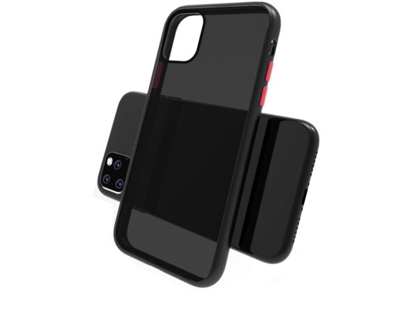 Étui de protection noir translucide et rouge en format portrait et paysage