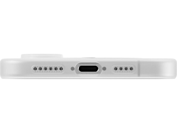 Vue du dessous avec ouvertures pour port de chargement USB-C et haut-parleurs