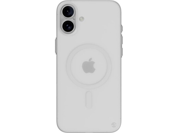 iPhone 16 Plus gris avec étui mat blanc à anneau magnétique compatible MagSafe