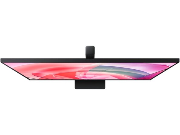 Vue du dessus de l'écran plat allumée sur pied du moniteur pour PC Samsung