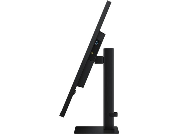 Illustration de l'inclinaison possible vers le haut et vers le bas du moniteur Samsung vue côté droit