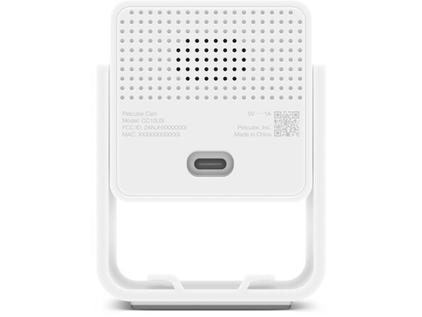 Arrière de la caméra Petcube Cam avec support magnétique, port d'alimentation USB-C et haut-parleur