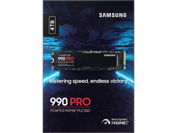 Emballage du disque dur SSD 990 PRO 4 TB Samsung PCIe 4.0 NVMe M.2 2280