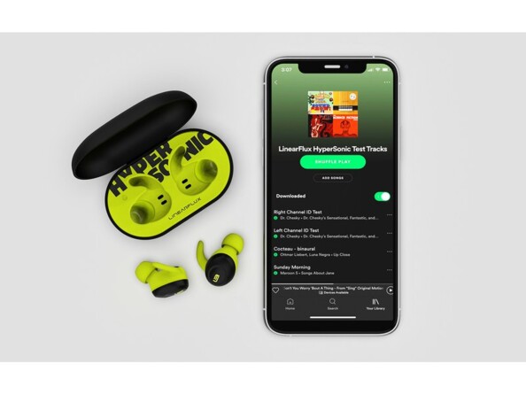 Connexion sans fil bluetooth 5.0 entre écouteurs sans fil HyperSonic et application mobile Spotify