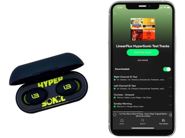 Connexion sans fil bluetooth 5.0 entre écouteurs sans fil HyperSonic et application mobile Spotify