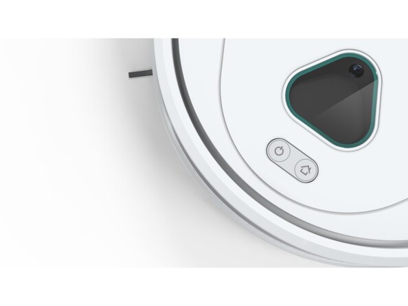 Zoom sur les deux boutons de commande de l'aspirateur autonome