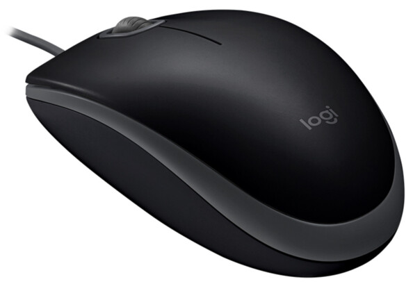 Vue du dessus de biais côté gauche sur la souris ambidextre filaire USB-A B110 Silent Logitech