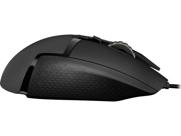 Côté droit de la souris gamer coloris noir Logitech avec revêtement texturé