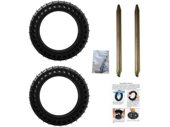 Pack de 2 pneus neige avec 2 démonte-pneus, crampons de rechange, outil de démontage de crampons et mode d’emploi en français