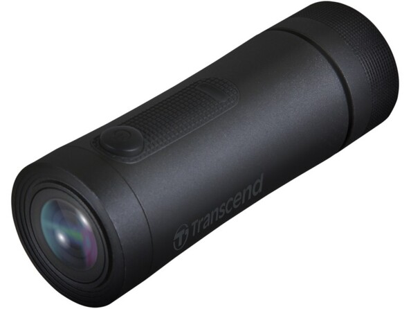 Dashcam cylindrique Transcend pour moto, scooter et vélo avec bouton Marche/Arrêt sur le dessus coloris noir
