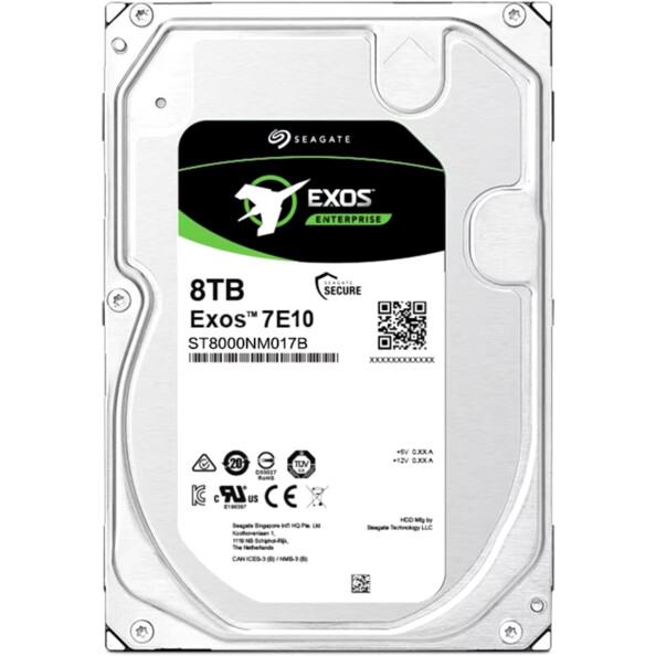 Arrière du boîtier du HDD EXOS 7E10 avec étiquette indiquant les spécifications techniques