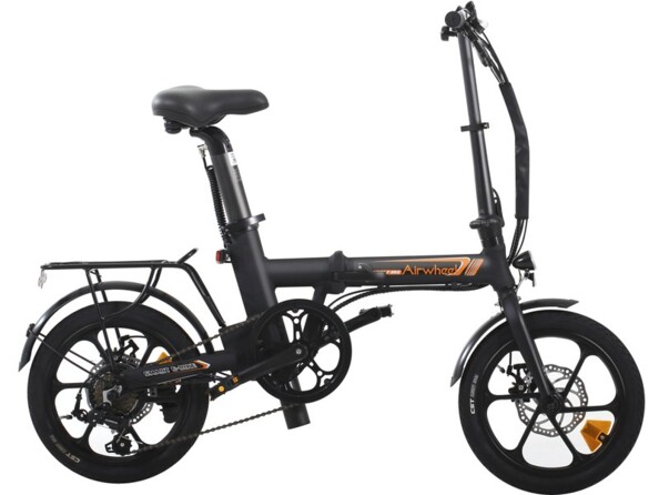 Vue côté droit du vélo de ville électrifié pliant R5 Airwheel coloris noir et orange