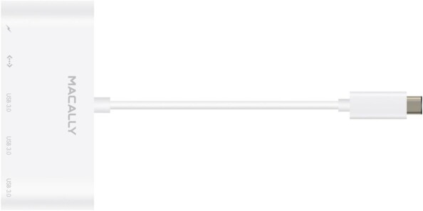 Vue du dessus du boîtier coloris blanc du hub USB avec câble USB-C 12 cm intégré