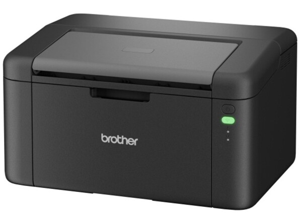 Imprimante laser Brother vue de biais côté droit avec bac à papier et voyants LED de fonctionnement