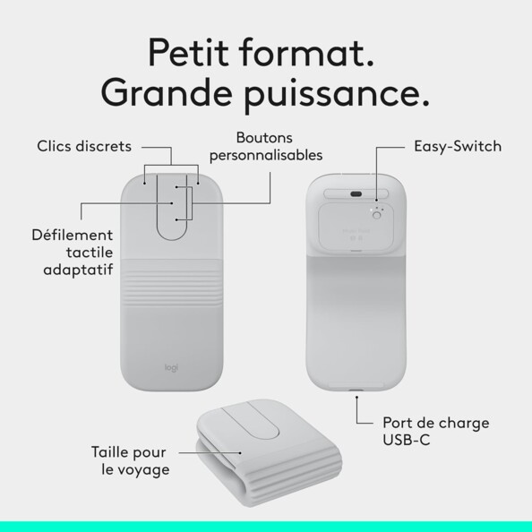Souris sans fil pliable Mobi Fold bluetooth 4000 dpi Blanc cassé