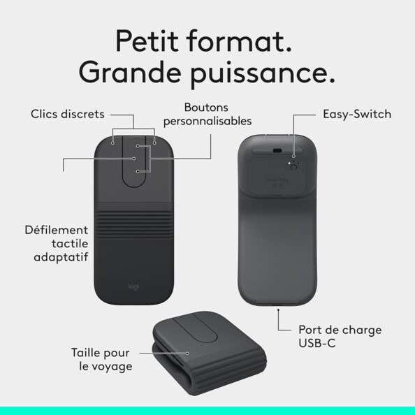Souris sans fil pliable Mobi Fold bluetooth 4000 dpi Graphite