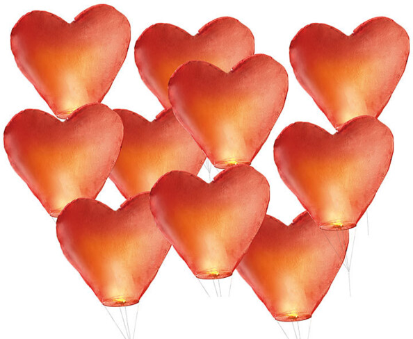 10 Lanternes volantes porte-bonheur en forme de coeur