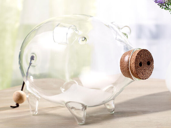 cochon tirelire change de look et devient transparent, il devient un objet de décoration, mais il vous permet ainsi de vous encourager vous-même en vous gratifiant de voir votre tirelire se remplir