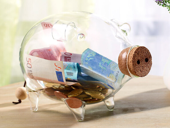 Tirelire cochon en verre transparent avec un bouchon en liège, en forme de groin