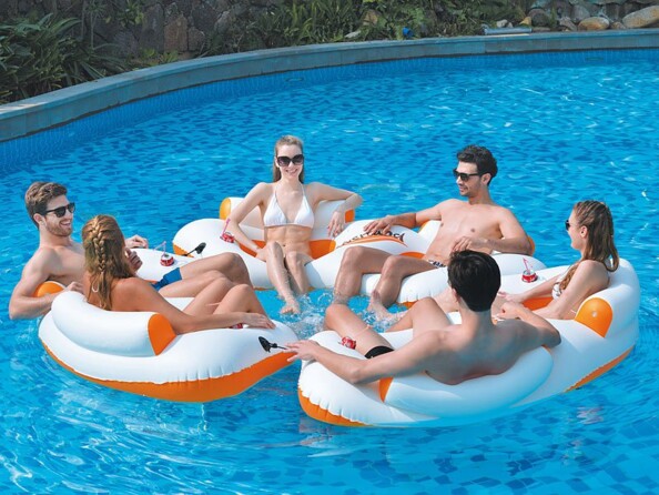 Combo 2 canapés gonflables 2 places + bar flottant