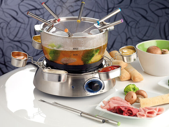 Service à fondue avec bol en verre