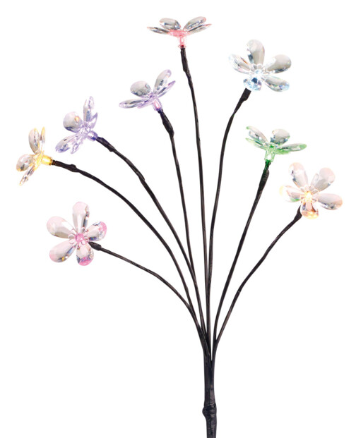 Bouquet lumineux solaire avec 8 fleurs, 1 module solaire, 2 piquets et matériel de montage