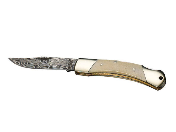 Couteau de poche en acier Damas 37 couches - manche en os