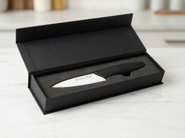 Couteau de cuisine en céramique lame 7,5 cm poignée ergonomique noir et blanc