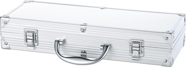 Couverts à barbecue en acier inoxydable avec coffret en aluminium, 5 pièces