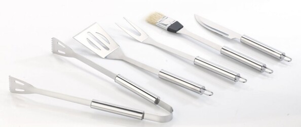 Couverts à barbecue en acier inoxydable avec coffret en aluminium, 5 pièces