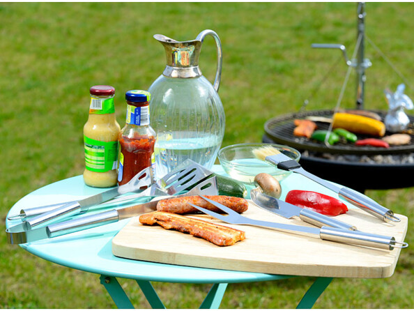 Couverts à barbecue en acier inoxydable avec coffret en aluminium, 5 pièces