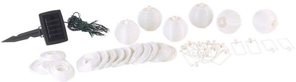 Guirlande lumineuse solaire avec panneau solaire, accumulateur, piquet et mode d'emploi en français