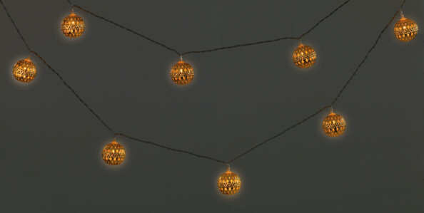 guirlande de noel pour jardin avec mini boules dorées lumineuses avec alimentation solaire lunartec