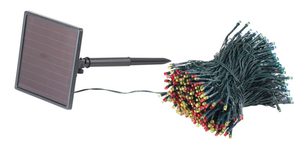 guirlande lumineuse etanche 50 m 500 led 4 couleurs avec chargeur solaire et detecteur d'obscurité lunartec