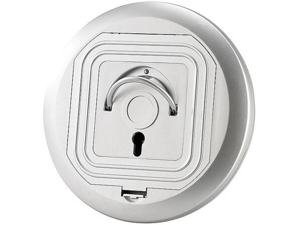 Arrière de la lampe circulaire à LED avec arceau, crochet de fixation et compartiment à piles AA