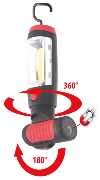 lampe de poche pour ateliers avec axe pivotant et aimant neodyme de fixation sur etablis capot de voiture