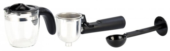 Machine à café porte-filtre, pichet en verre, cuillère doseuse avec tasseur