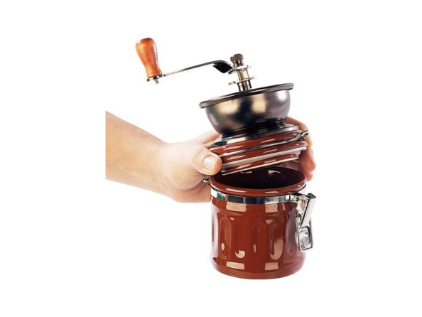 Moulin à café Genua Rosenstein & Söhne. Entonnoir métallique ouvert pour faciliter le remplissage