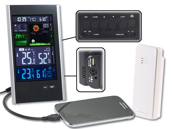 Station météo radiopilotée fonction réveil avec port de charge usb 1Amp