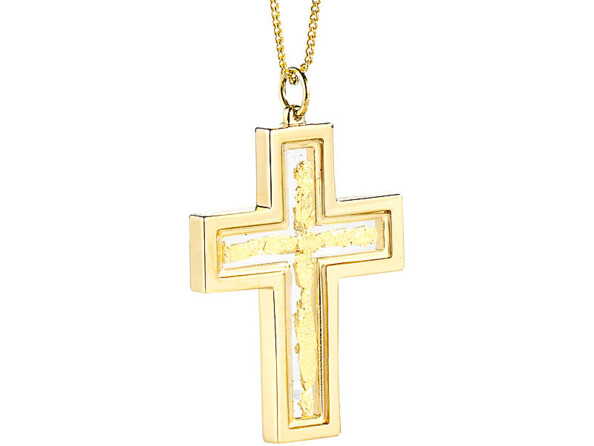 Chaîne & pendentif ''Croix'' avec feuille d’or 23 carats