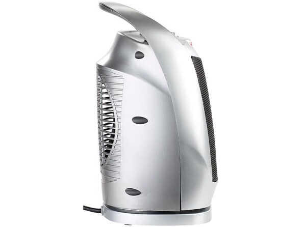 Chauffage d'appoint pivotant céramique Sichler. Vue de profil