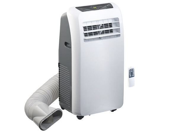 Climatiseur mobile 2600 W / 9000 BTU/h Sichler. Tuyau d'évacuation flexible pour montage mural fixe ou fenêtre entrouverte