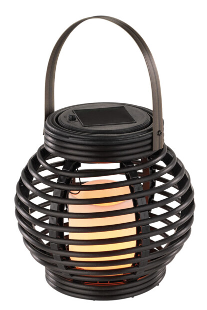 Lanterne solaire en poly rotin à LED vacillante, avec détecteur d'obscurité