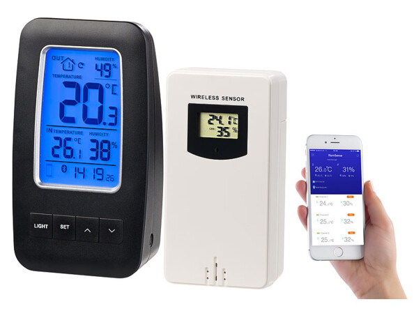 thermomètre connecté avec hygromètre capteur extérieur et application suivi météo et humidité infactory