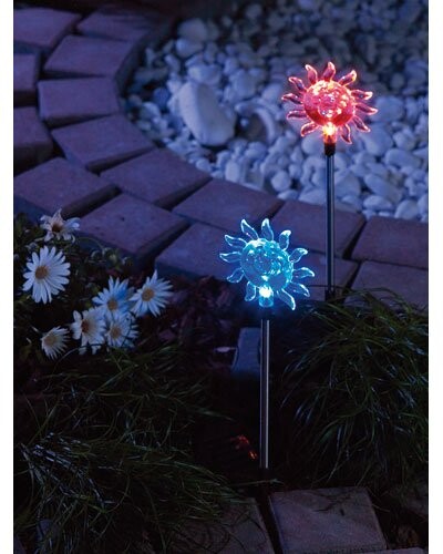 2 Décorations de jardin solaires à LED - motif ''Soleil''