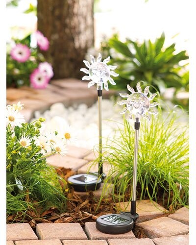 2 Décorations de jardin solaires à LED - motif ''Soleil''