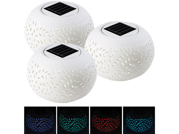 3 lampes à LED solaires décoratives en porcelaine fine de la marque Lunartec