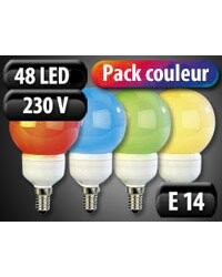 4 Ampoules 48 LED SMD E14 (orange/rouge/vert/bleu)