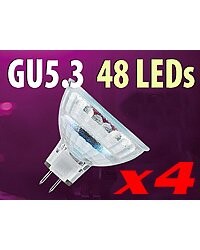 4 Ampoules 48 LED SMD GU5.3 blanc froid