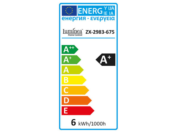 Étiquette énergie UE Luminea Home Control ZX-2983-675, classe F, 6 kWh/1000h